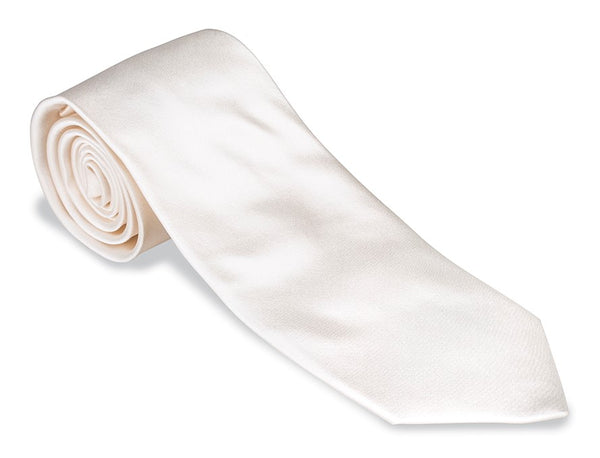 Solid White Silk Satin Necktie