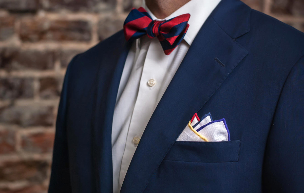 Gray Tuxedo With Navy Tie and Pocket Square