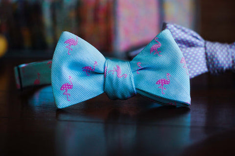 novelty bow tie with flamingos