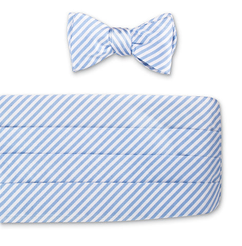 Blue/White Sherman Stripes Cummerbund Set
