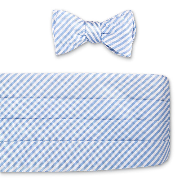 Blue/White Sherman Stripes Cummerbund Set