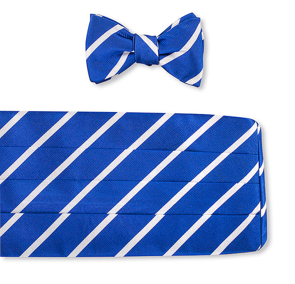 Royal Blue/White Buckingham Stripes Cummerbund Set