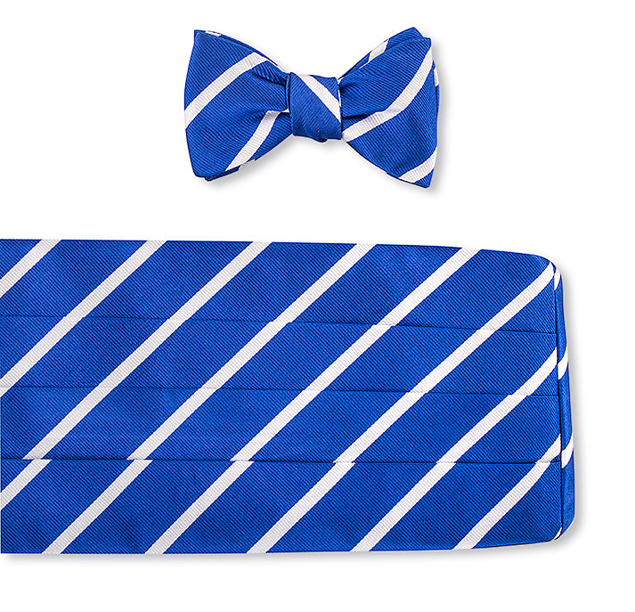 Royal Blue/White Buckingham Stripes Cummerbund Set
