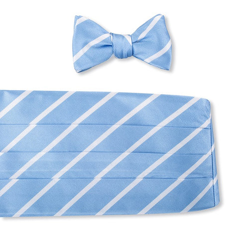 Light Blue/White Buckingham Stripes Cummerbund Set