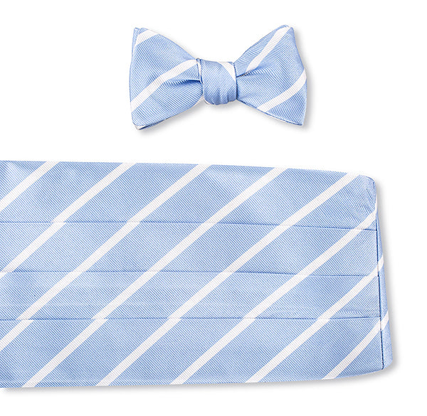 Light Blue/White Buckingham Stripes Cummerbund Set