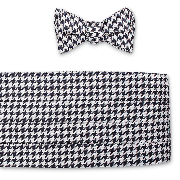 Black/White Large Houndstooth Cummerbund Set