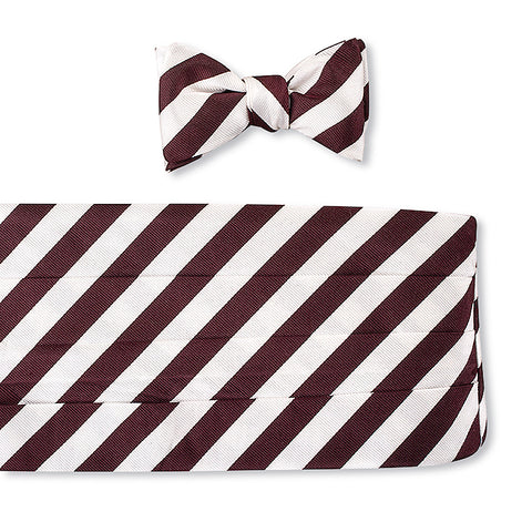 Burgundy/White Bar Stripes Cummerbund Set