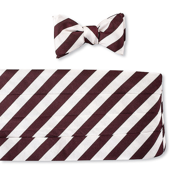Burgundy/White Bar Stripes Cummerbund Set