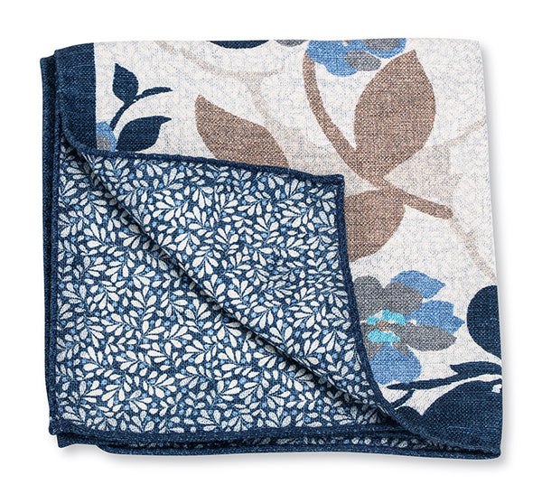 Blue Floral/Leaves Pocket Square