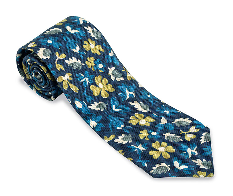 navy floral necktie