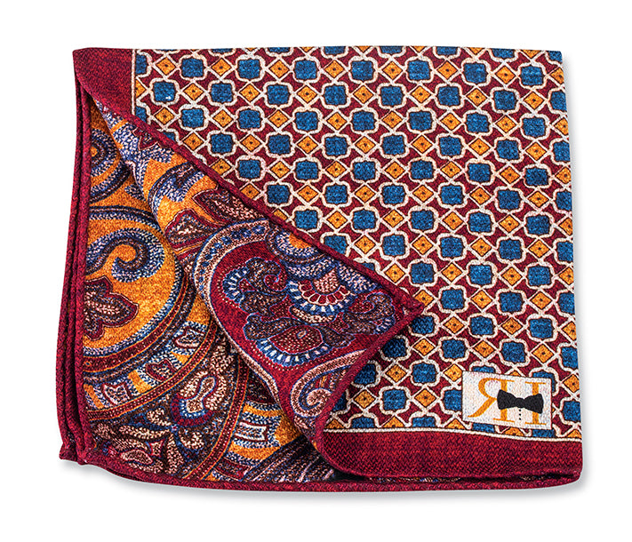 Burgundy Geometric/Paisley Pocket Square