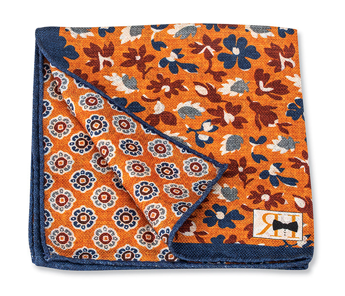 Orange Floral/Medallions Pocket Square