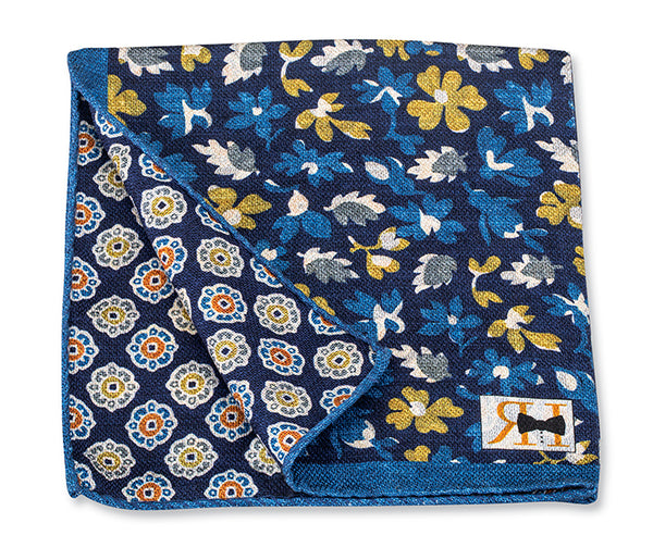 Navy Floral/Medallions Pocket Square