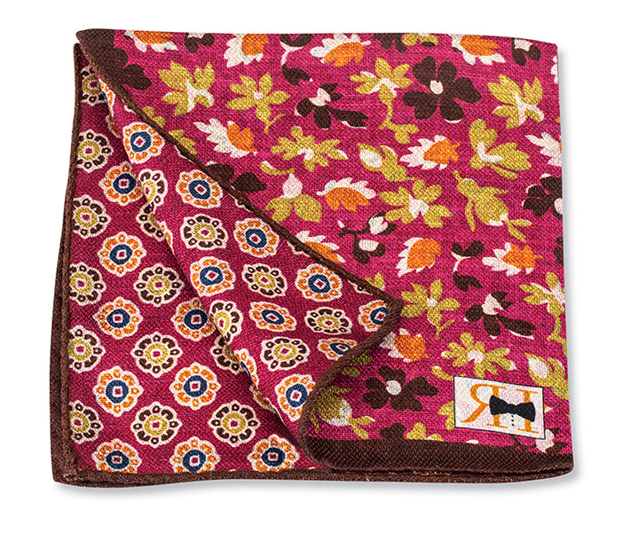 Fuchsia Floral/Medallions Pocket Square