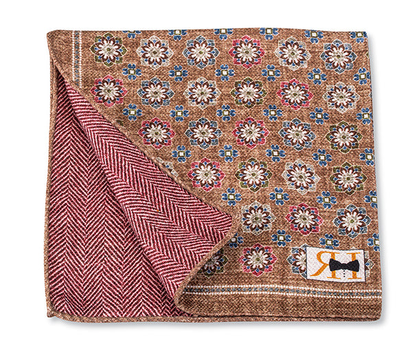 Tan Medallions/Herringbone Pocket Square