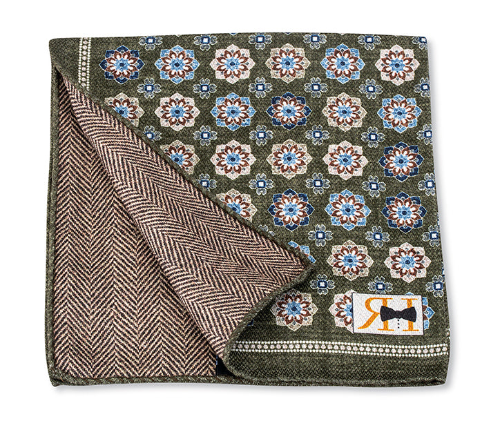 Olive Medallions/Herringbone Pocket Square