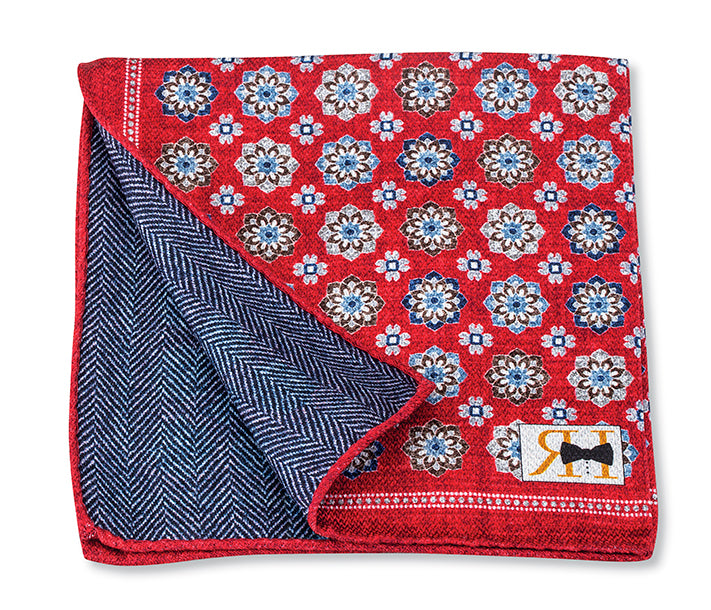 Red Medallions/Herringbone Pocket Square