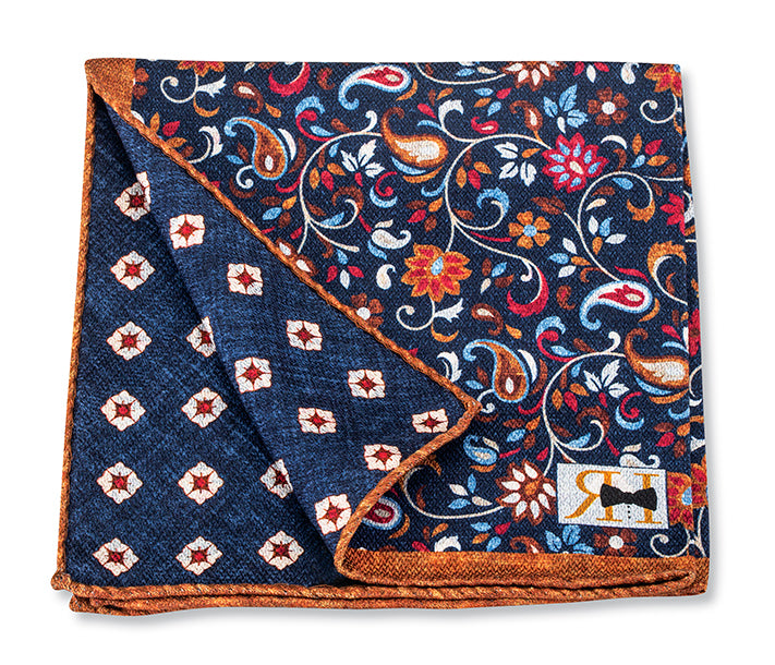 Navy Floral Paisley/Medallions Pocket Square