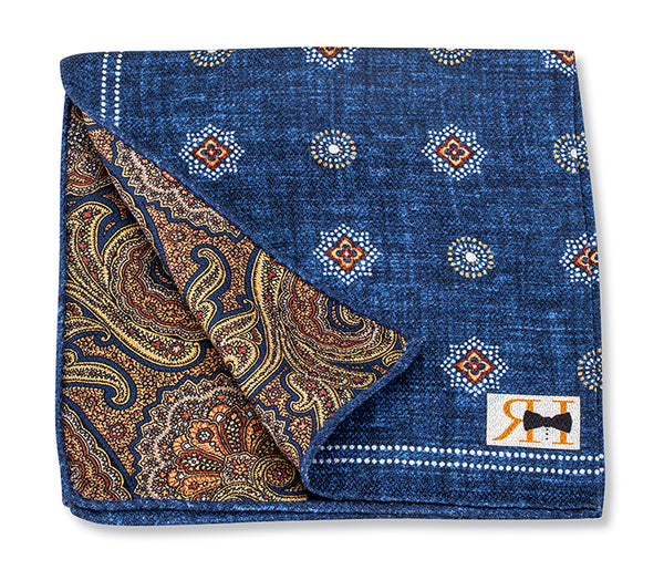 Navy Medallions/Paisley Pocket Square