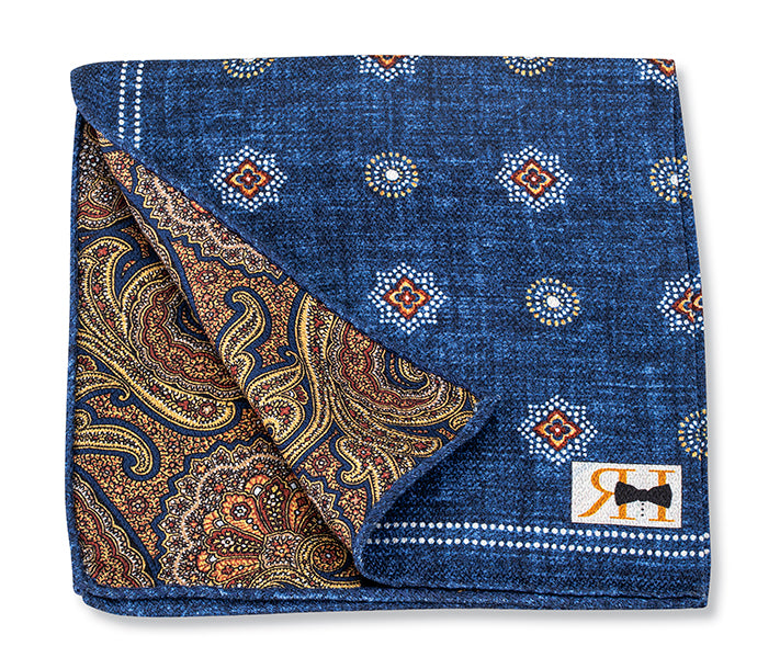 Navy Medallions/Paisley Pocket Square