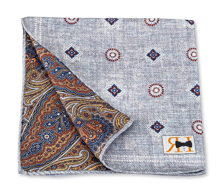 Gray Medallions/Paisley Pocket Square