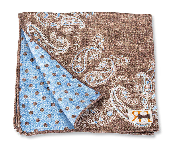 Brown/Blue Paisley/Dot Pocket Square