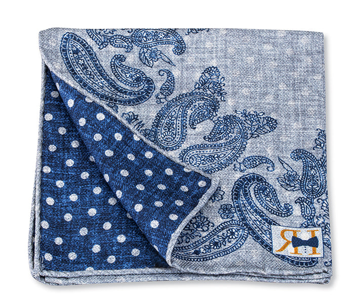 Gray/Blue Paisley/Dot Pocket Square