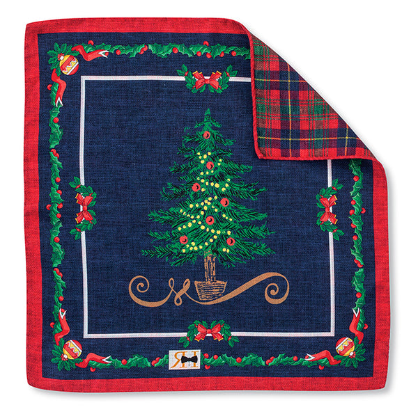 Navy Christmas Tree Pocket Square