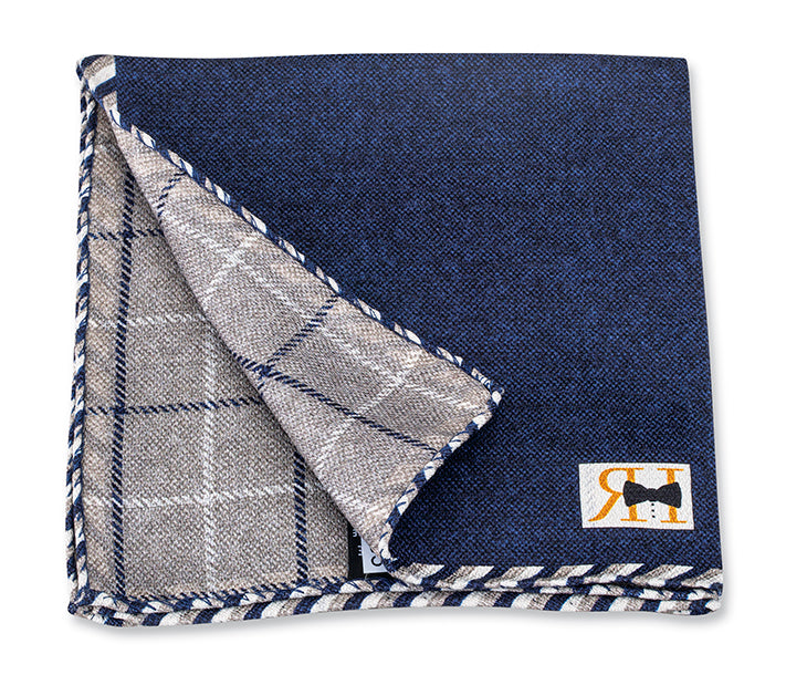 Navy Solid/Windowpane Pocket Square