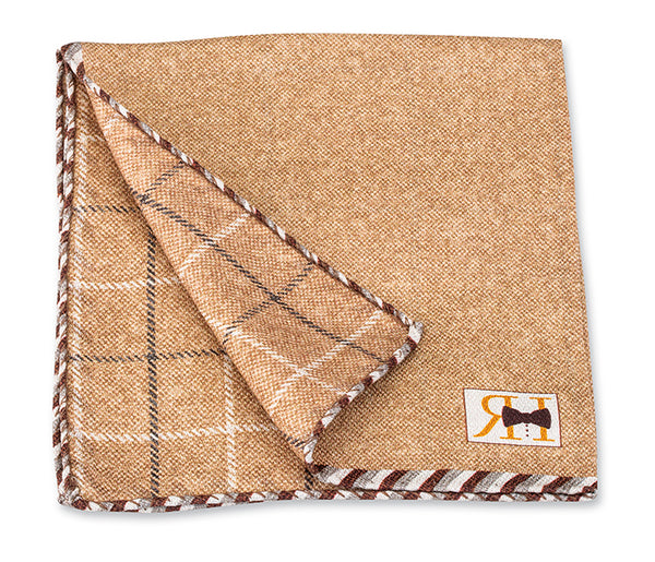 Camel Solid/Windowpane Pocket Square