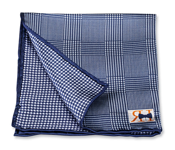 Navy Plaid/Houndstooth Pocket Square