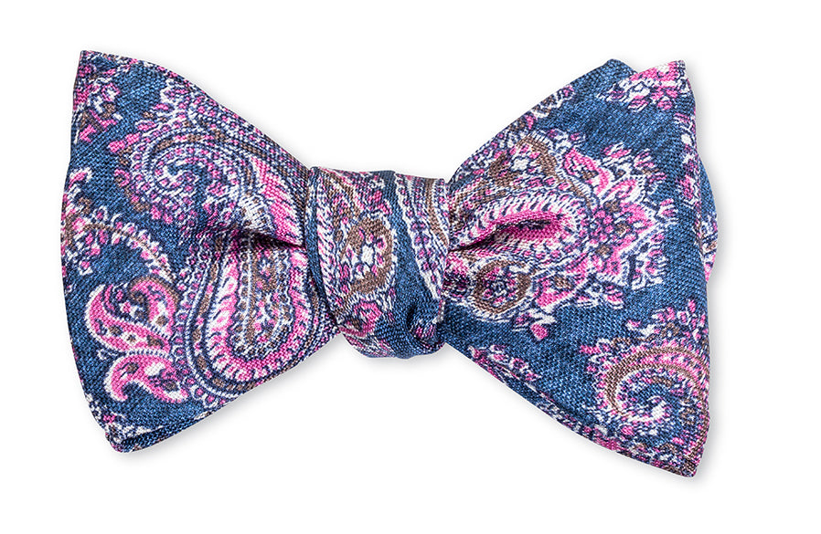 Navy Alfred Paisley Bow Tie