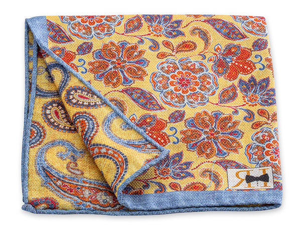 Yellow Medallion/Paisley Pocket Square