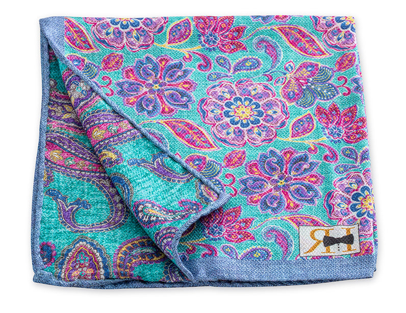 Aqua Medallion/Paisley Pocket Square - 5724