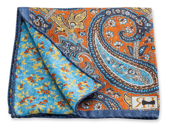 Orange Paisley/Flower Pocket Square