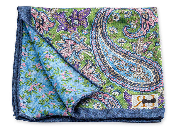 Green Paisley/Flower Pocket Square