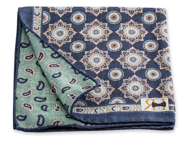 Navy Medallion/Pine Pocket Square