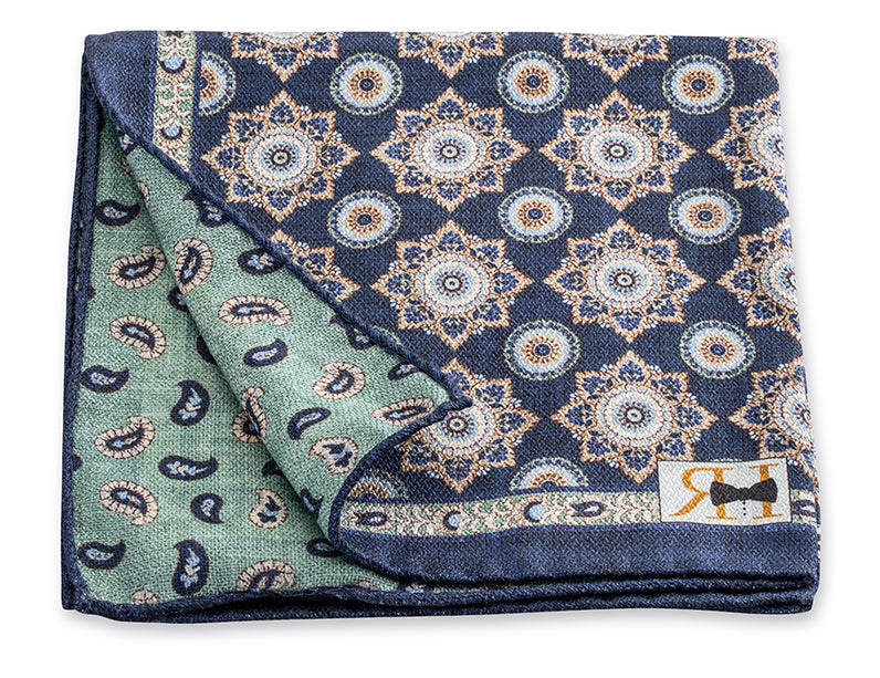 Navy Medallion/Pine Pocket Square