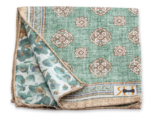 Green Medallion/Flowers Pocket Square