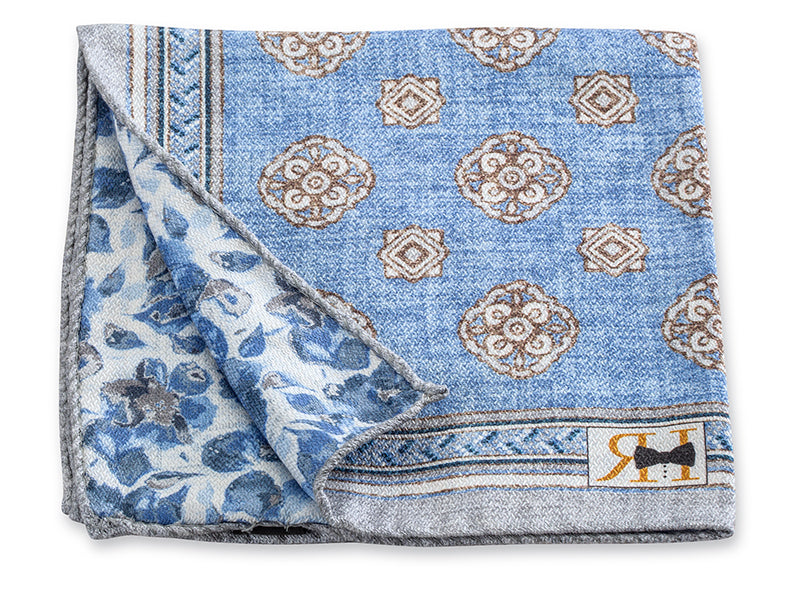 Light Blue Medallion/Flowers Pocket Square