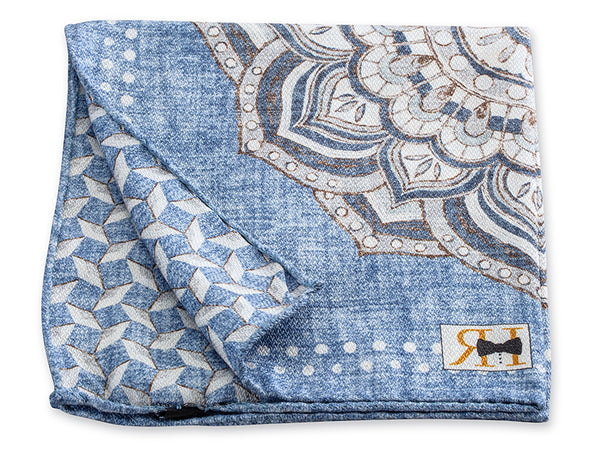 Light Blue Large Medallion/Diamonds Pocket Square