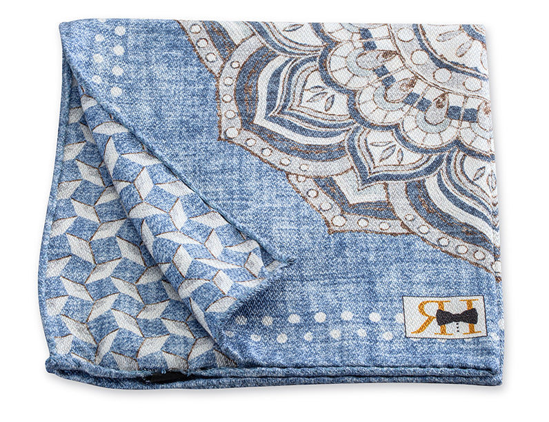 Light Blue Large Medallion/Diamonds Pocket Square