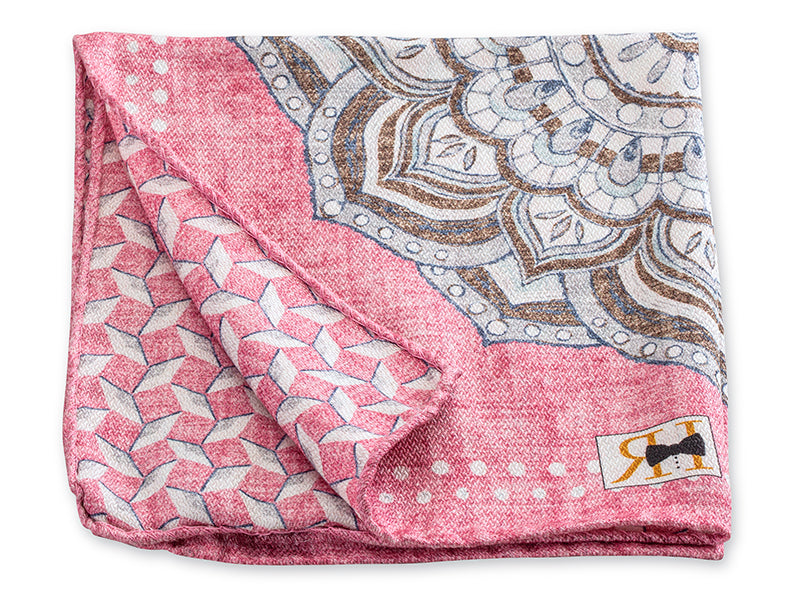 Pink Large Medallion/Diamonds Pocket Square