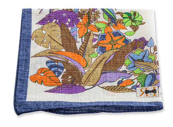 White Tropical Leaves Pocket Square