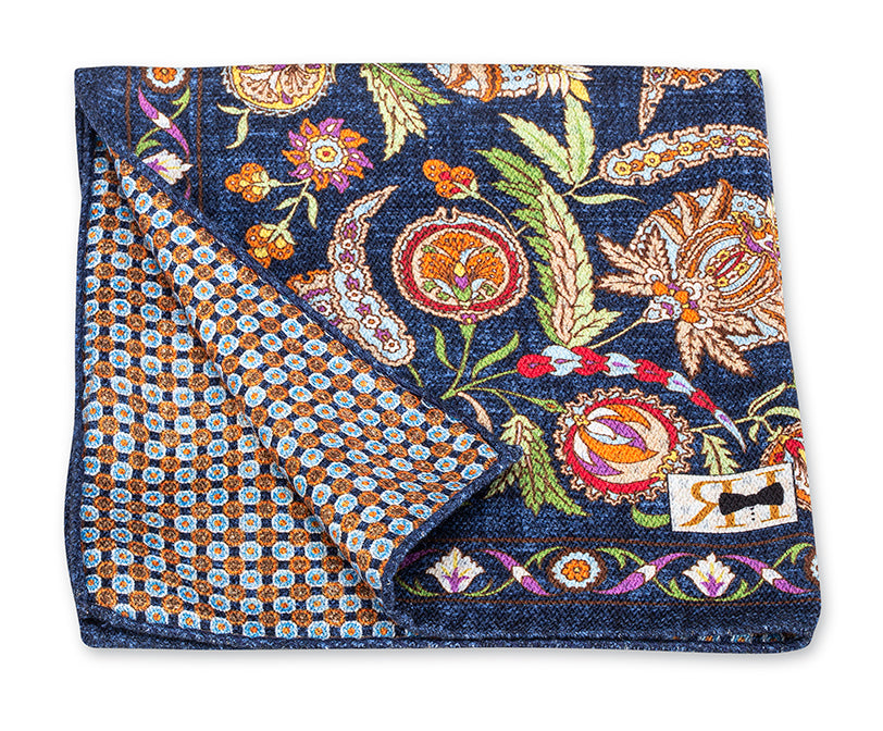 Navy Floral Paisley/Micro Pocket Square