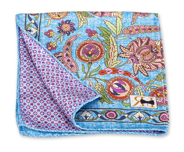 Blue Floral Paisley/Micro Pocket Square