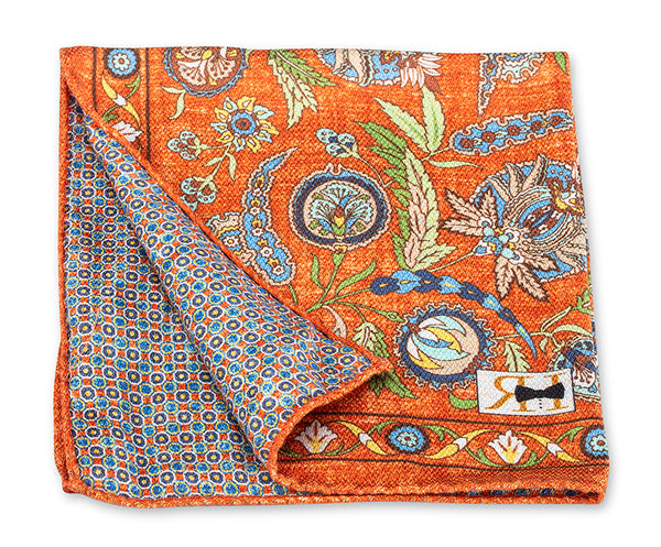 Orange Floral Paisley/Micro Pocket Square