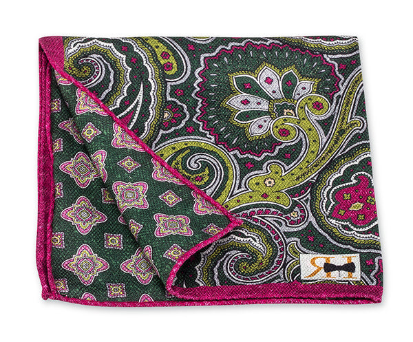 Green Paisley/Medallion Pocket Square