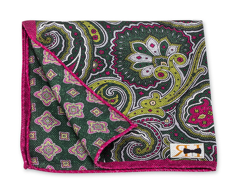 Green Paisley/Medallion Pocket Square