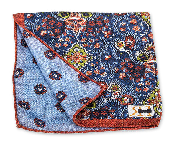 Orange/Blue Aztec Medallion Pocket Square